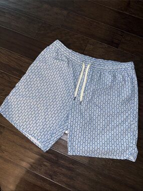 Fair Harbor XXXL Men's Blue Geometric Lined Swim Shorts with Drawstring
